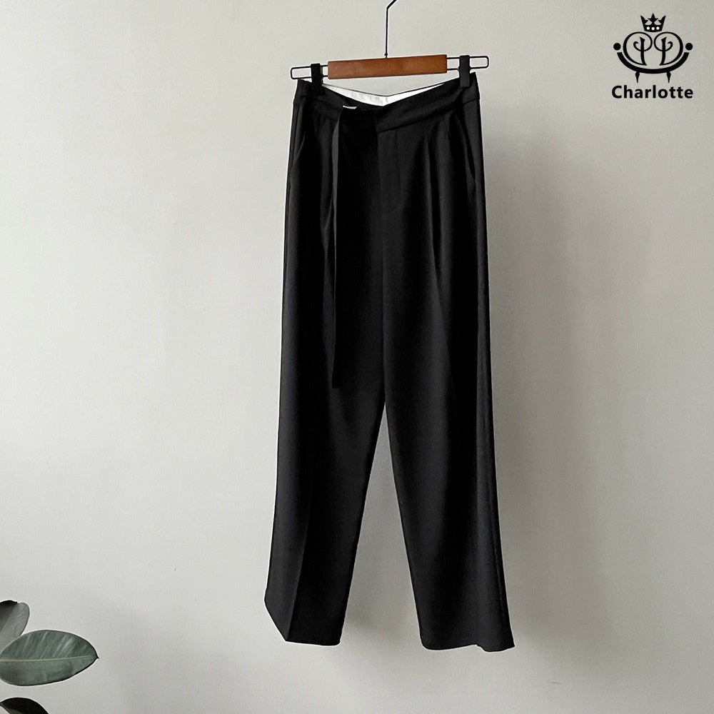 Fashionable wide-leg suit pants, high-waisted solid color straight pants [CHTR26]