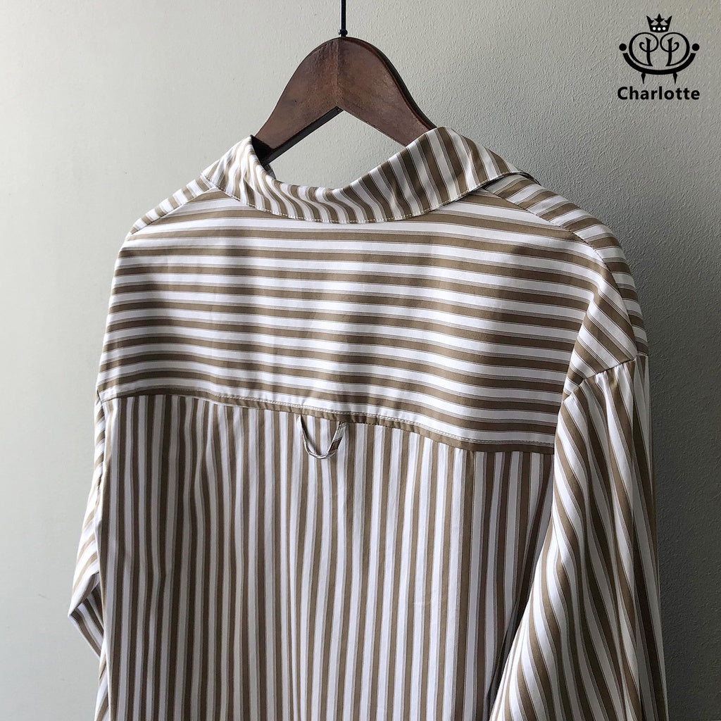 French striped shirt, stand-up collar shirt, lapel shirt, long-sleeved shirt [CHSH34]