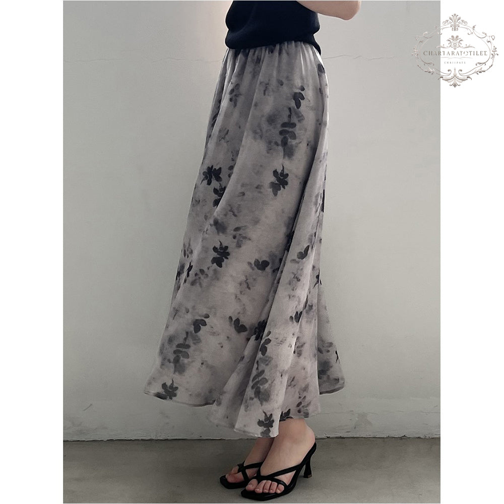 French retro style floral ink smudged skirt literary retro floral skirt CHSK144