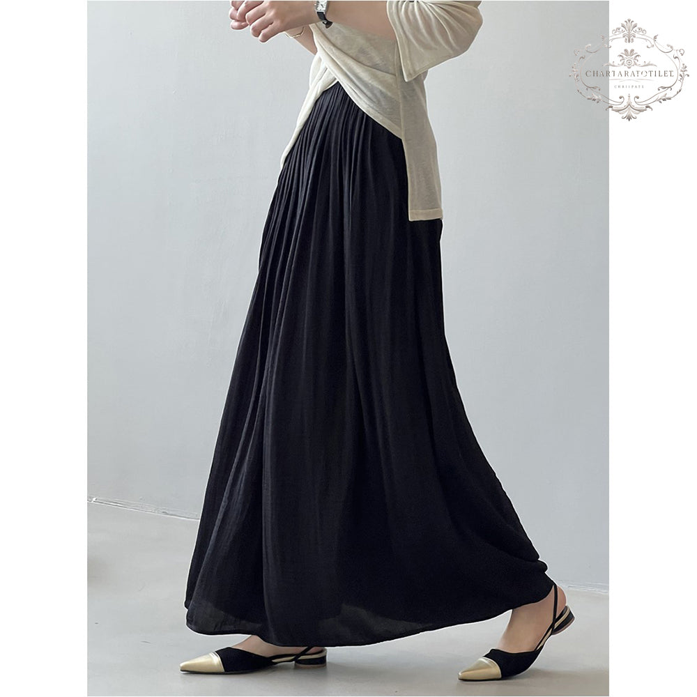 French airflow satin drape skirt high waist slim umbrella skirt [CHSK141]