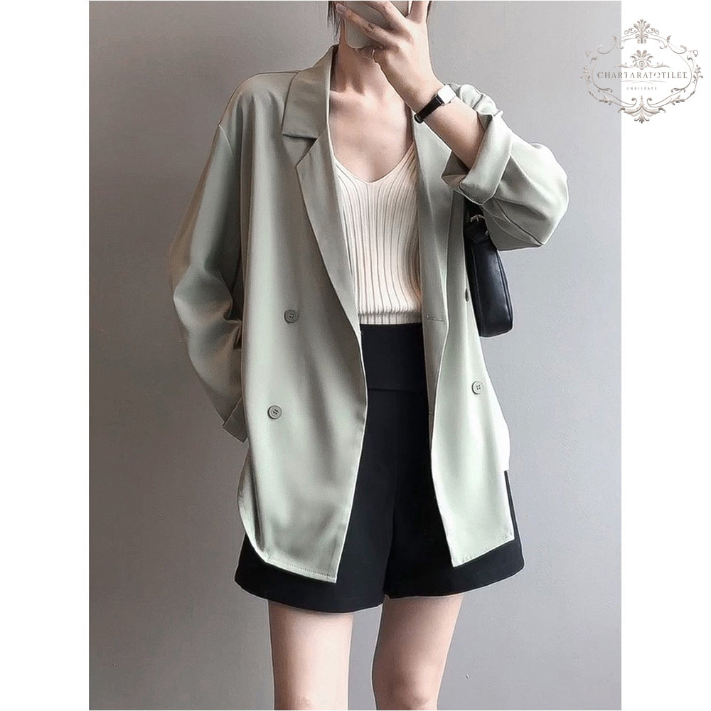 Korean version of online beauty thin small blazer spring and summer mid-length design sun protection small blazer suit collar loose casual jacket [CHCO83]