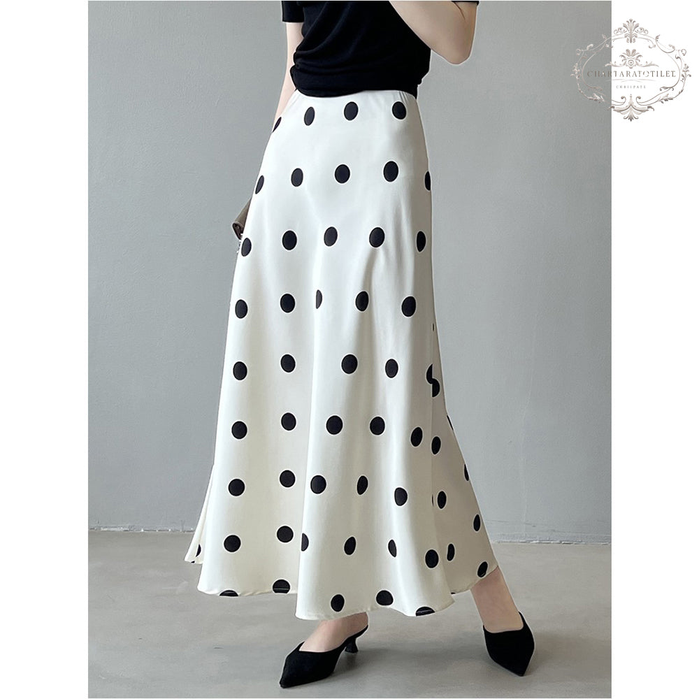 French polka dot temperament polka dot satin skirt with high waist and hip fishtail skirt [CHSK146]