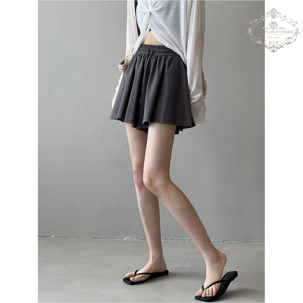 Cool summer retro simple drawstring shorts A-line hem loose shorts [CHOR10]