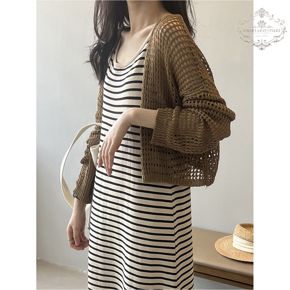 Hollow thin sun protection knitted cardigan loose outer shawl blouse [CHSW75]