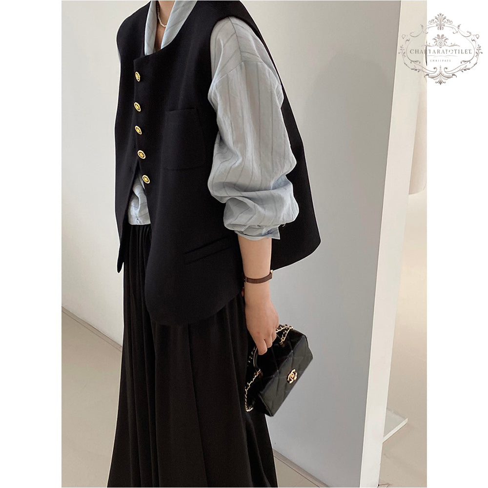 Miu style light luxury exquisite black suit vest women's sleeveless temperament commuter vest [CHVE14]