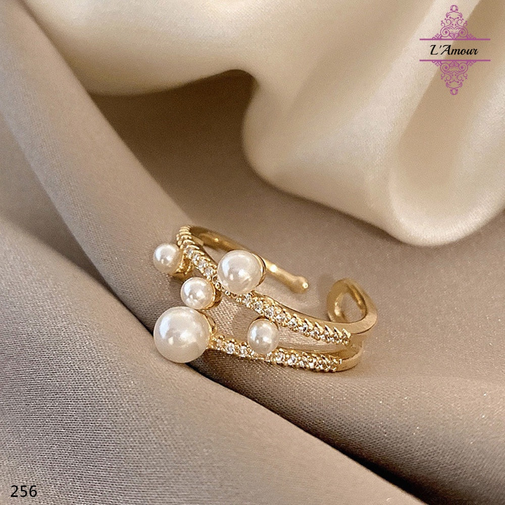 Pearl diamond ring Japanese and Korean trendy design simple diamond open ring [PG125]