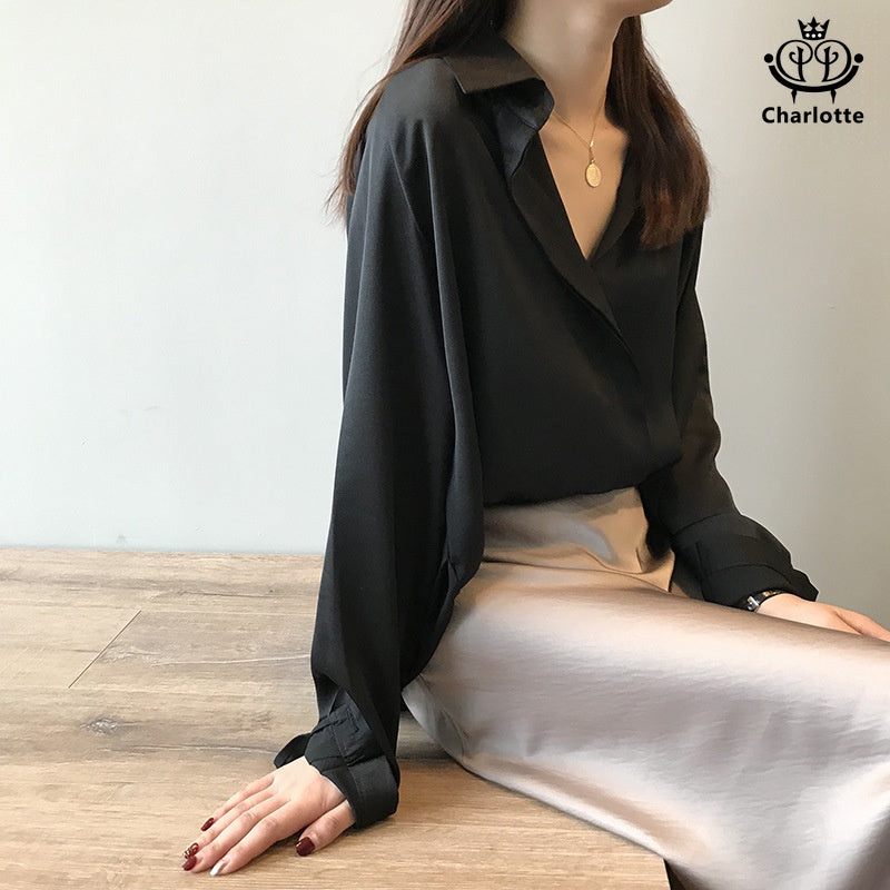 French style drape shirt long-sleeved shirt V-neck shirt [CHSH37]