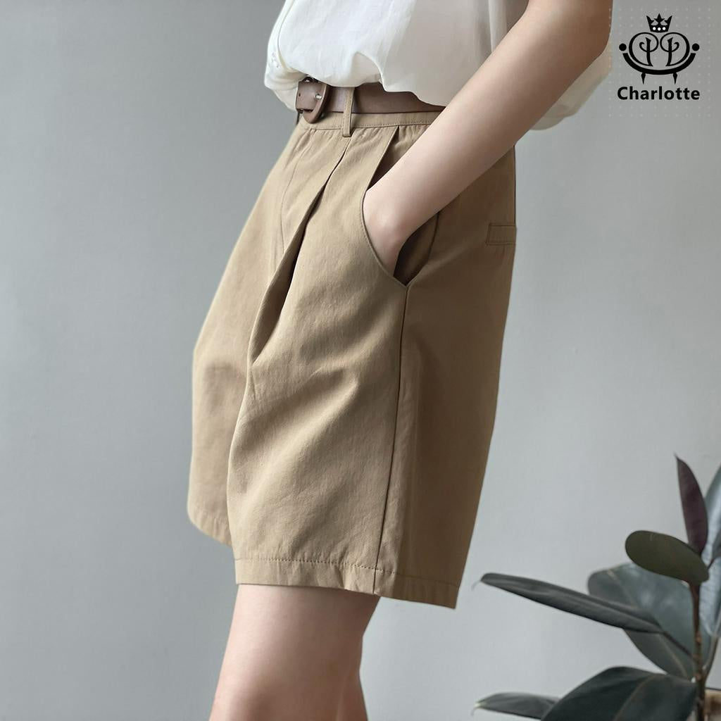 Pure cotton work shorts, wide-leg shorts, casual shorts, straight shorts with belt [CHOR3]