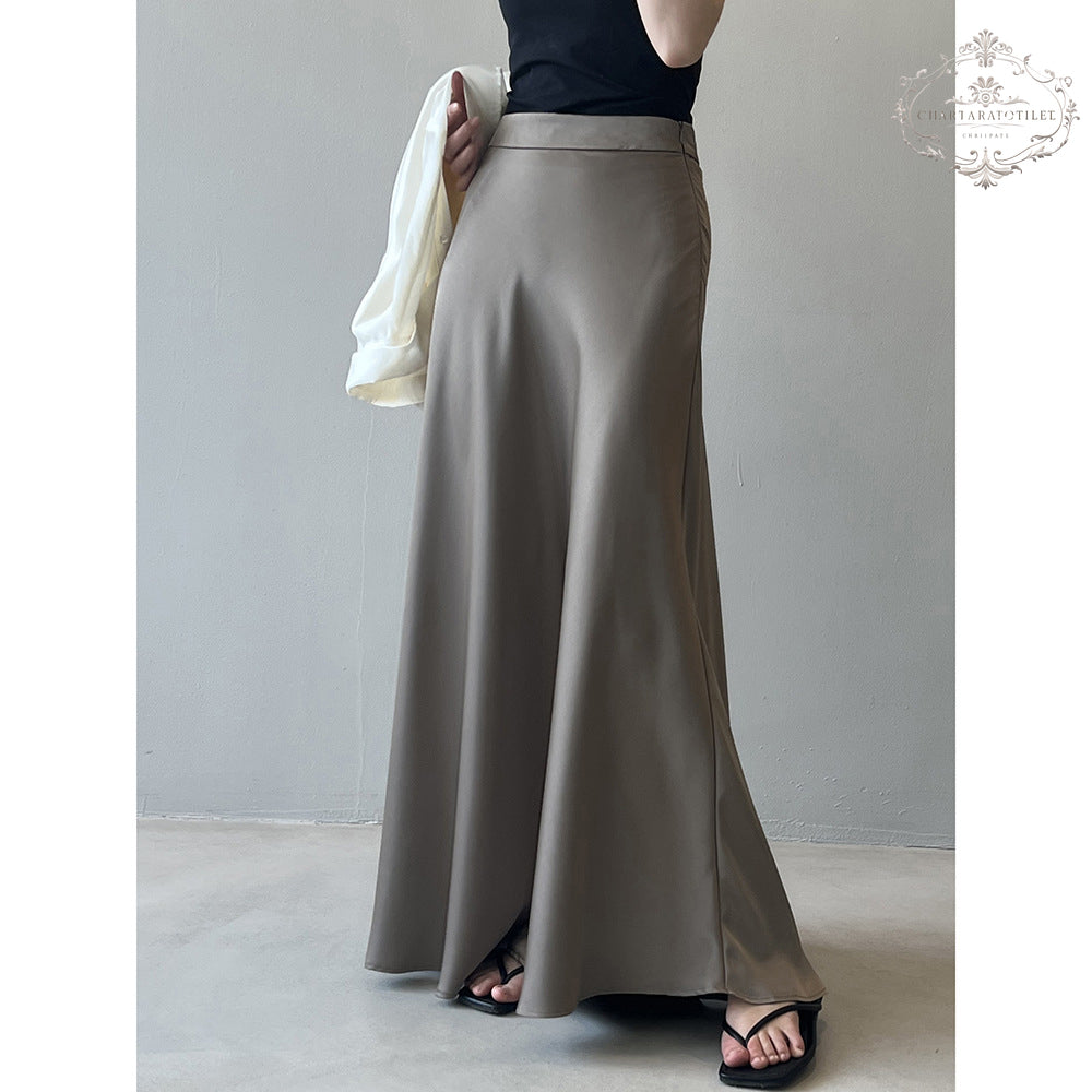 French retro satin skirt, elegant high waisted hip fishtail long skirt [CHSK143]