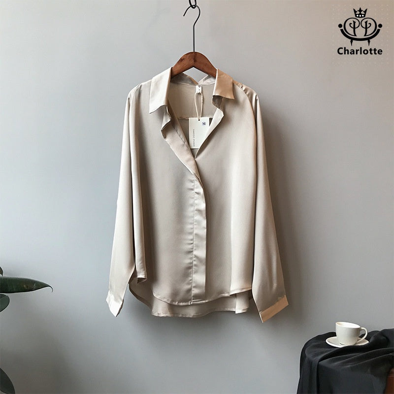 French style drape shirt long-sleeved shirt V-neck shirt [CHSH37]