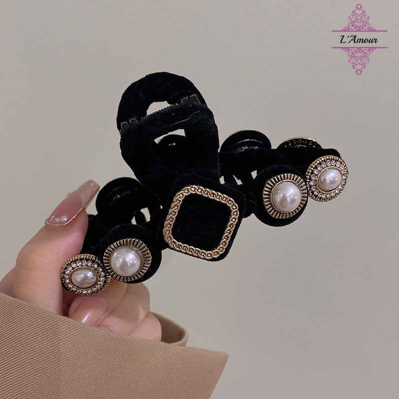 French retro high-end hair clip pearl hair clip exquisite shark clip [PG120]