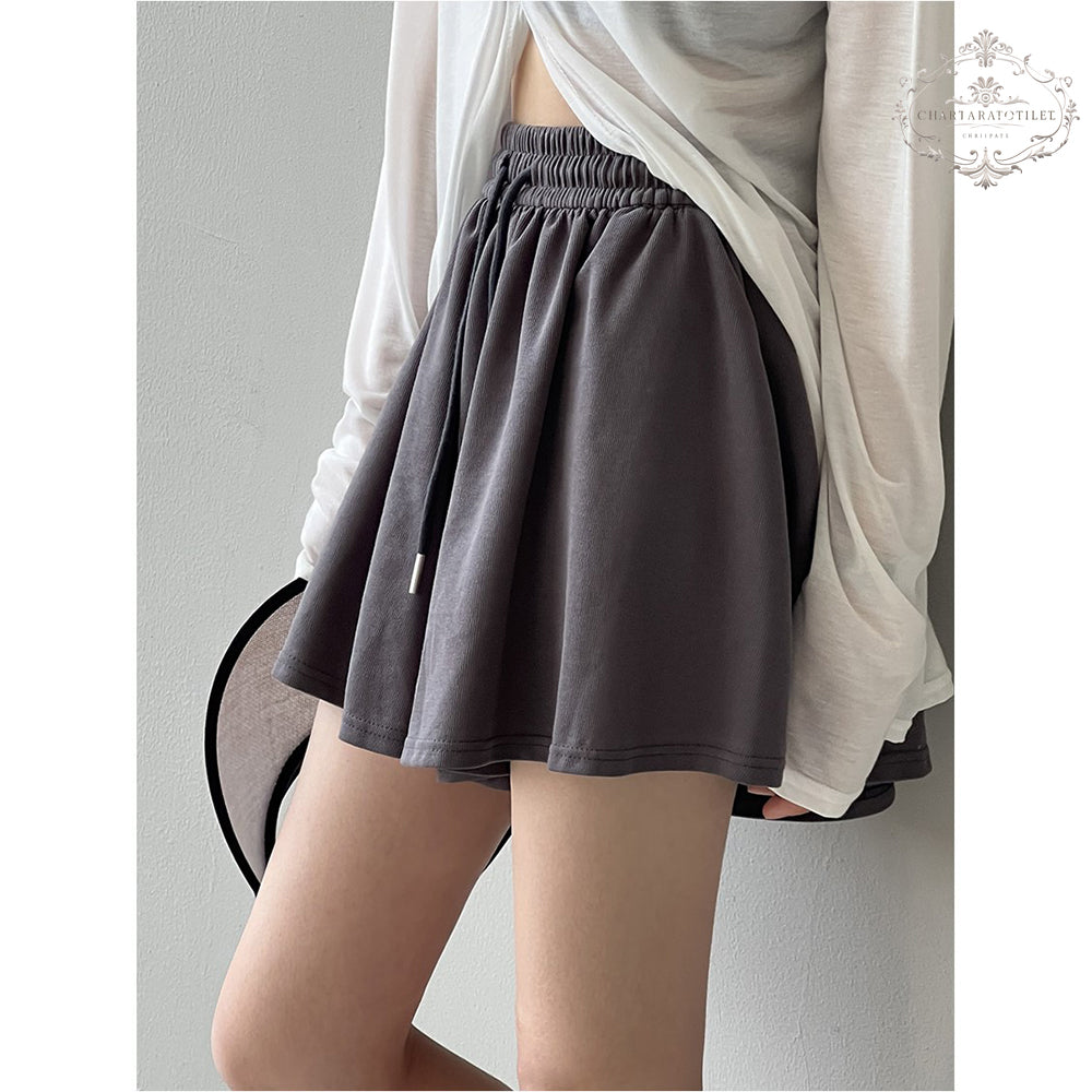 Cool summer retro simple drawstring shorts A-line hem loose shorts [CHOR10]