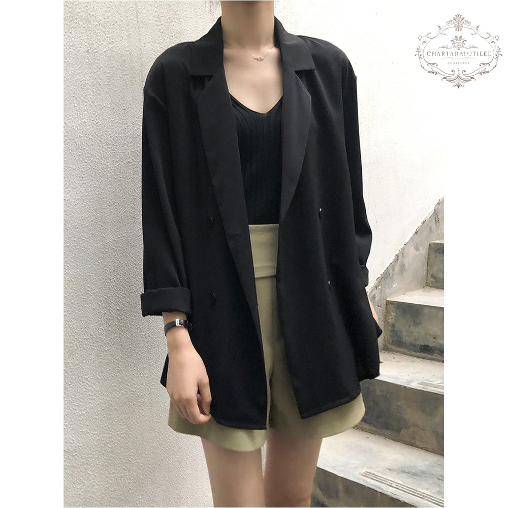 Korean version of online beauty thin small blazer spring and summer mid-length design sun protection small blazer suit collar loose casual jacket [CHCO83]