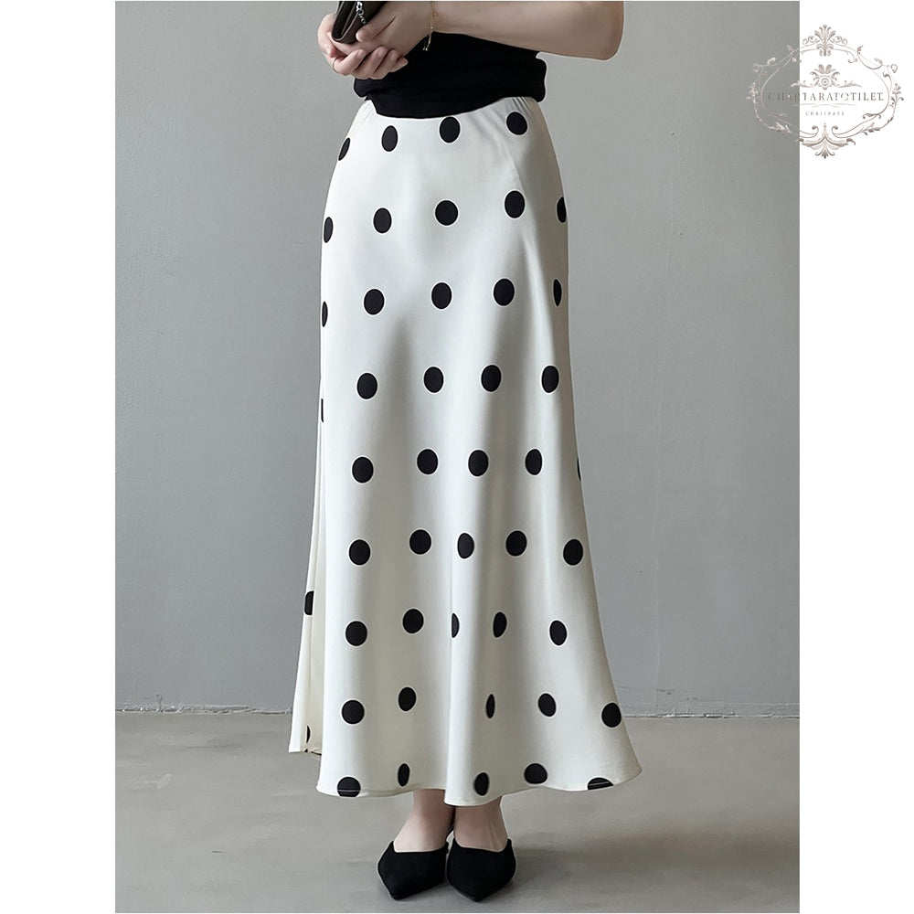 French polka dot temperament polka dot satin skirt with high waist and hip fishtail skirt [CHSK146]