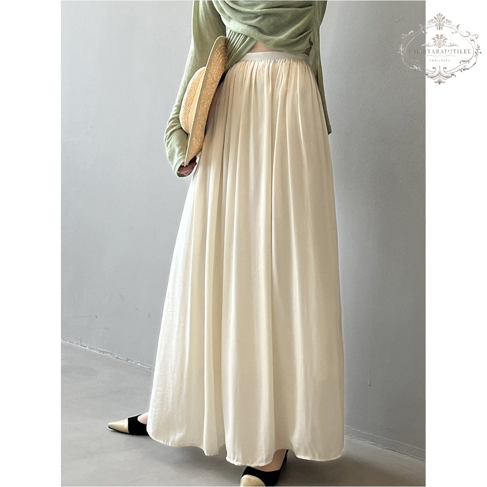 French airflow satin drape skirt high waist slim umbrella skirt [CHSK141]