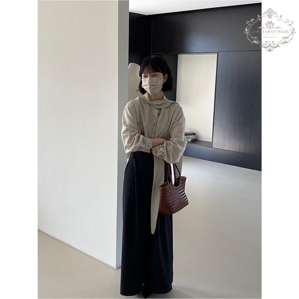 Heavy industry spring and summer suit material floor-length trousers with waist rope wide-leg drape floor-length trousers [CHTR29]