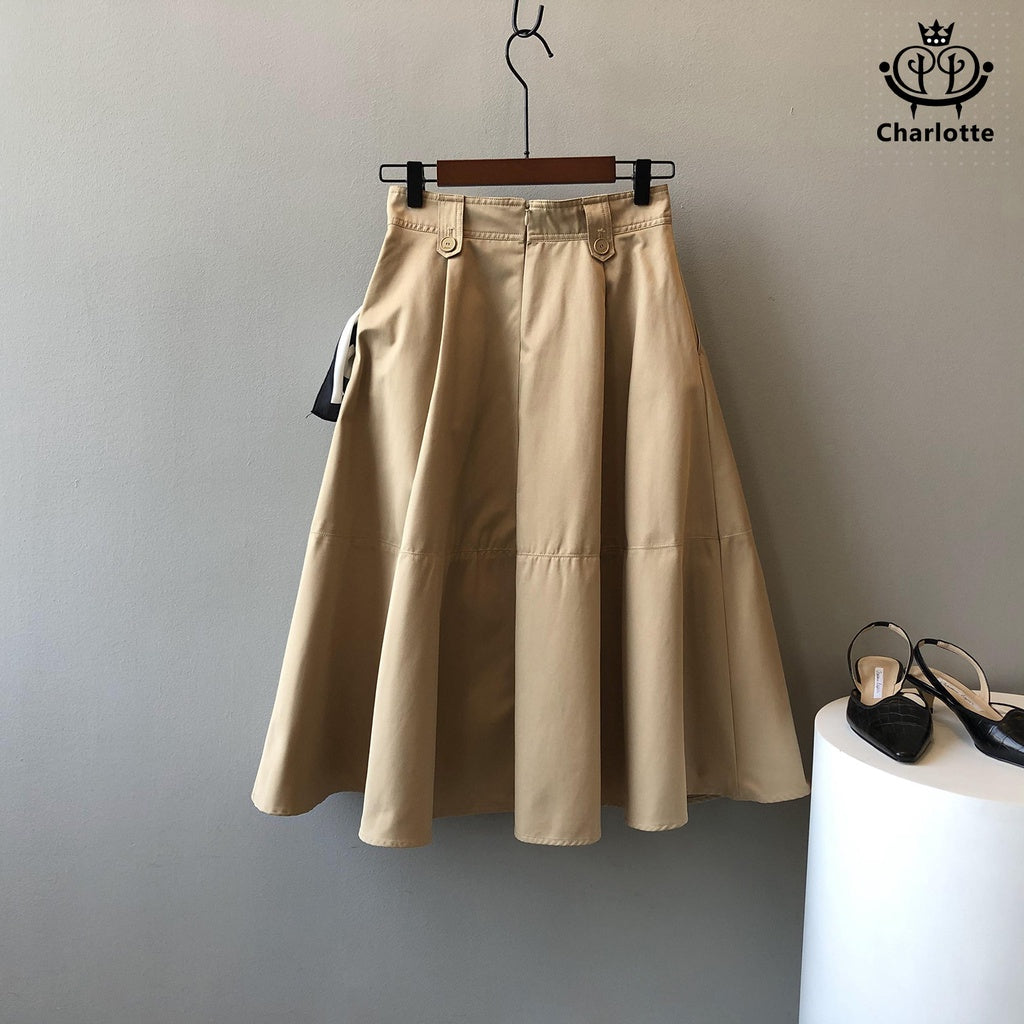 French mid-length princess skirt A-line skirt solid color princess skirt [CHSK33]