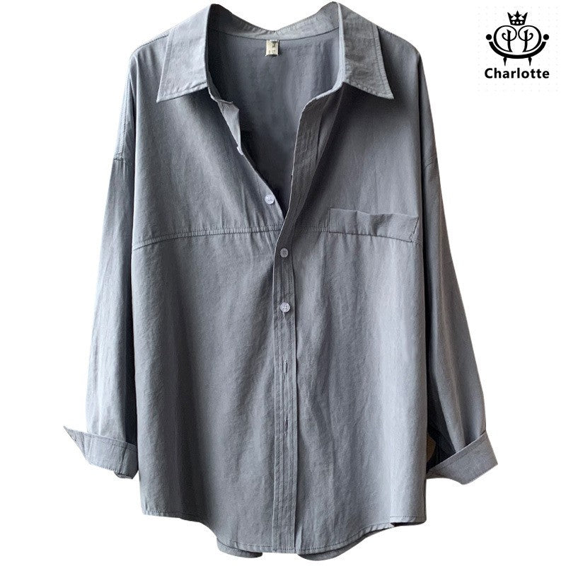 French imitation urn leather profile long-sleeved shirt profile shirt [CHSH3]