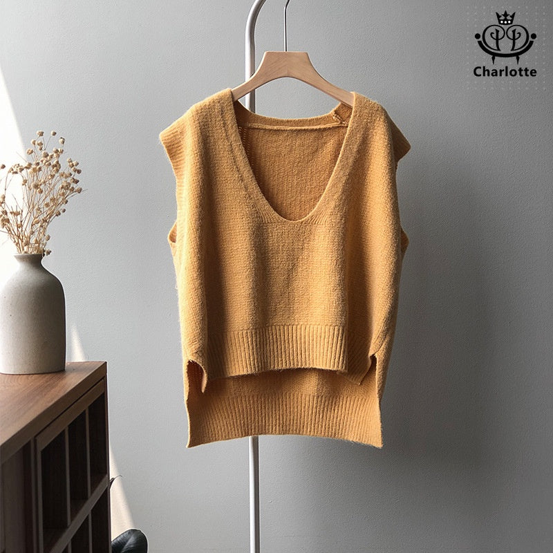 French V-neck loose vest sweater vest knitted vest vest [CHSW17]