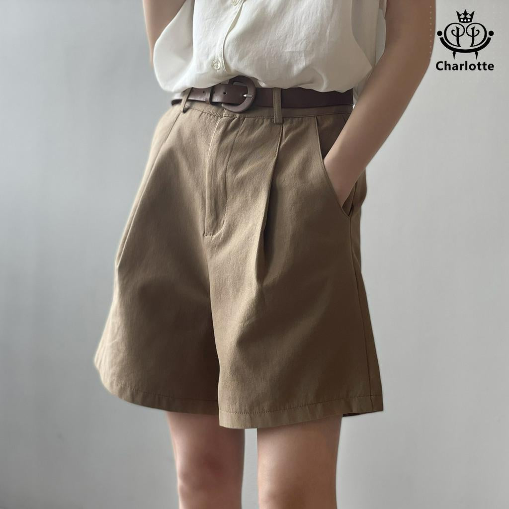 Pure cotton work shorts, wide-leg shorts, casual shorts, straight shorts with belt [CHOR3]