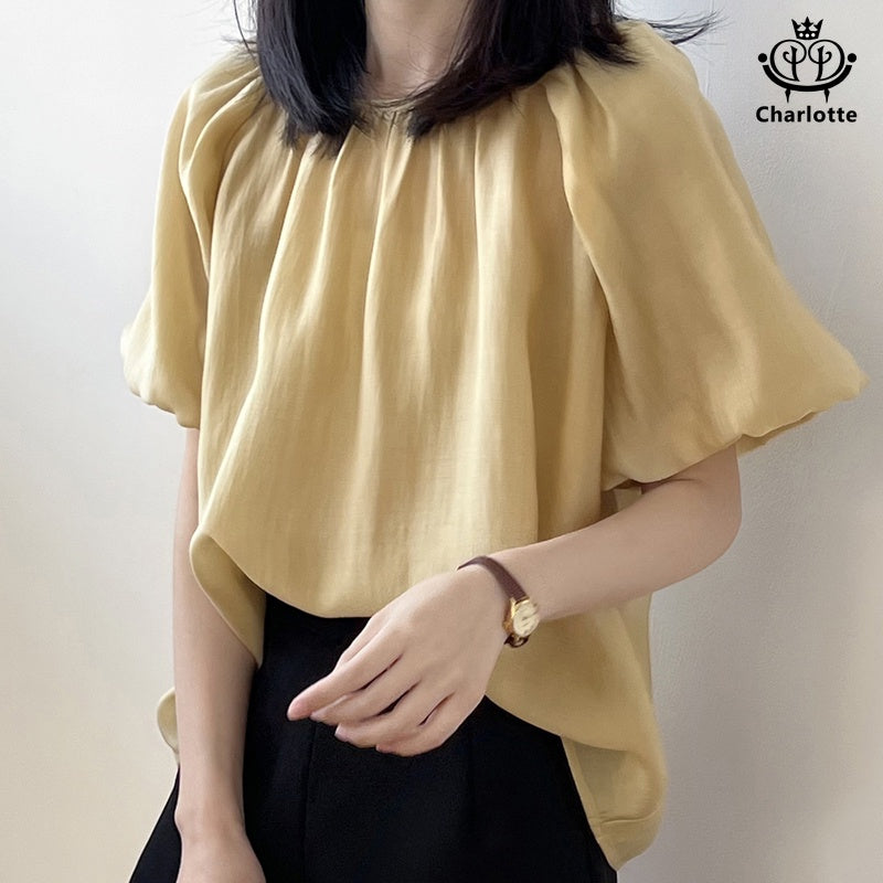 French princess sleeve lace-up short-sleeved shirt one-shoulder top [CHSH59]