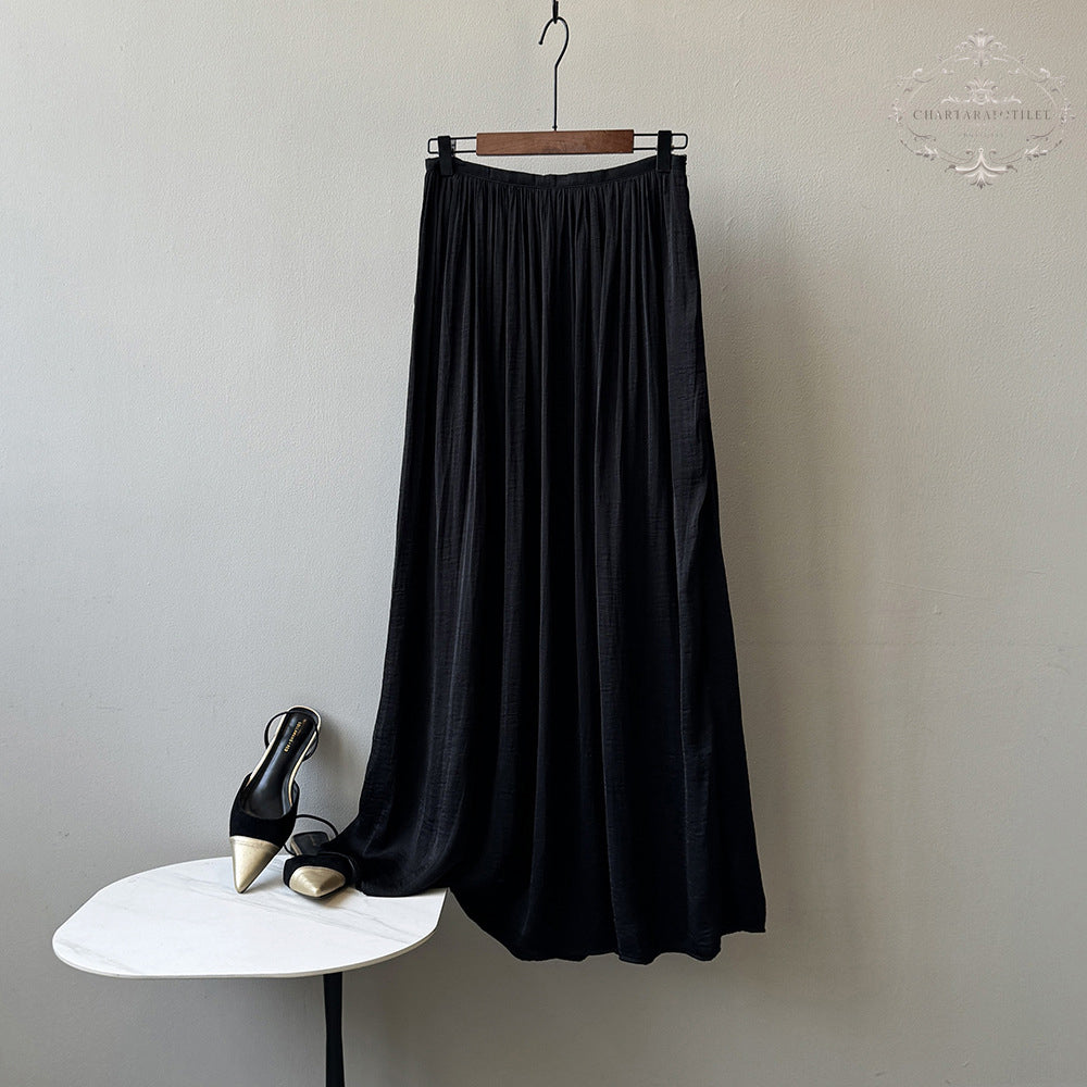 French airflow satin drape skirt high waist slim umbrella skirt [CHSK141]