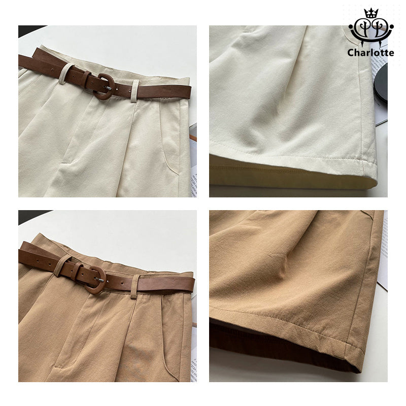 Pure cotton work shorts, wide-leg shorts, casual shorts, straight shorts with belt [CHOR3]