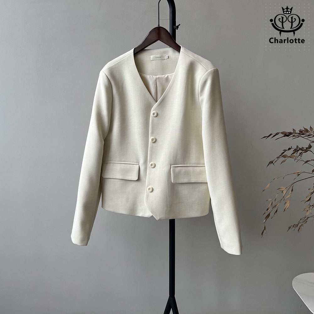 Light luxury and high-end short blazer, elegant V-neck slim blazer [CHCO70]