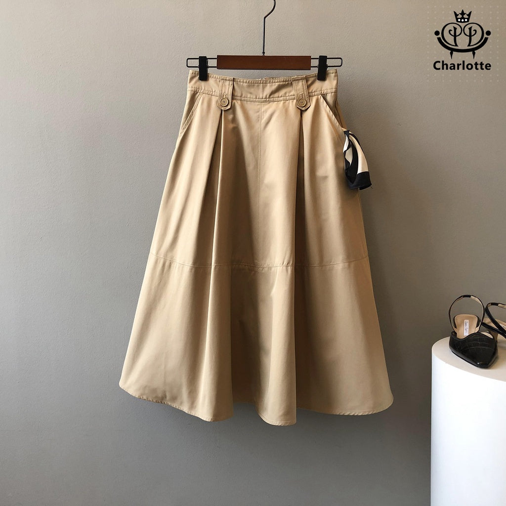 French mid-length princess skirt A-line skirt solid color princess skirt [CHSK33]