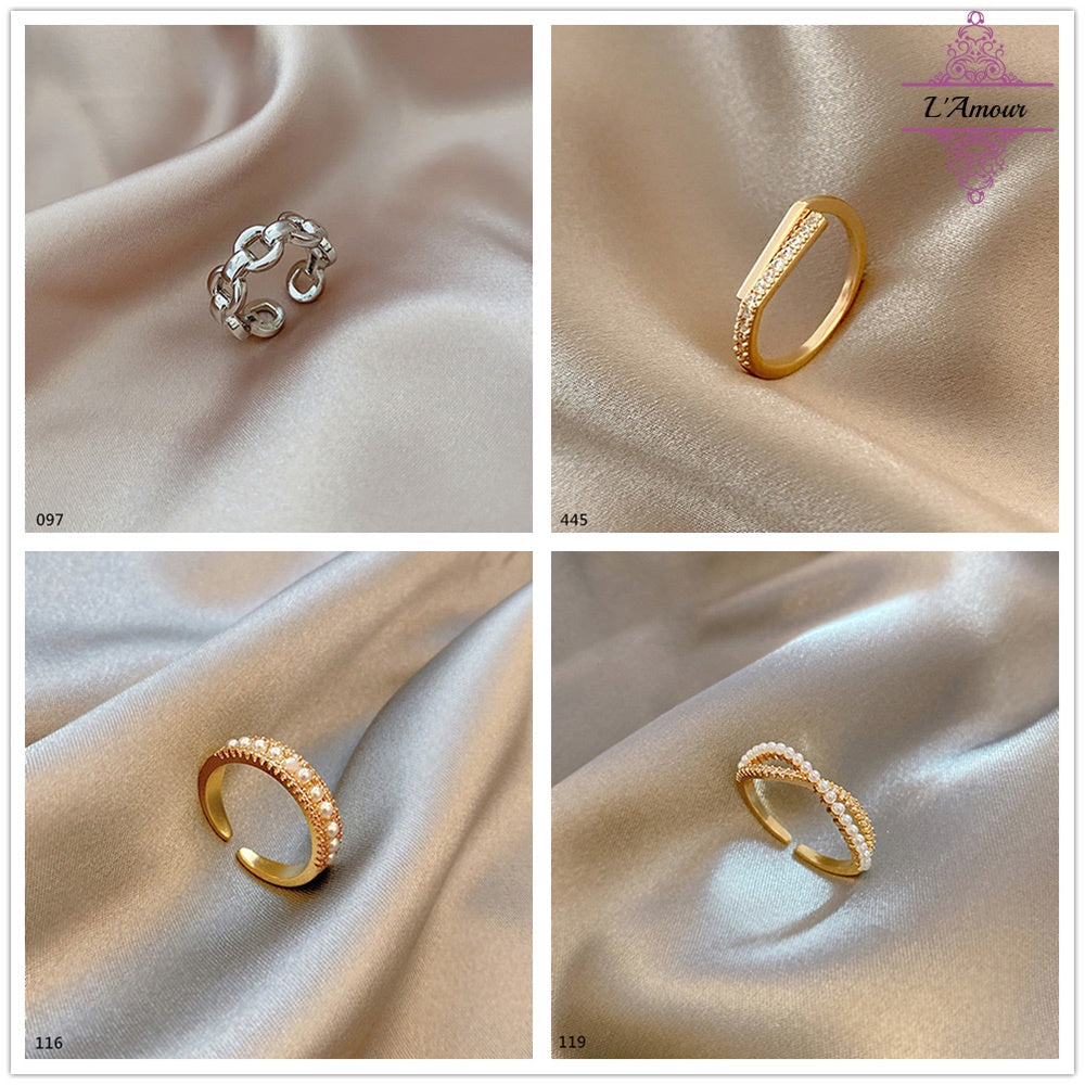 Pearl diamond ring Japanese and Korean trendy design simple diamond open ring [PG125]