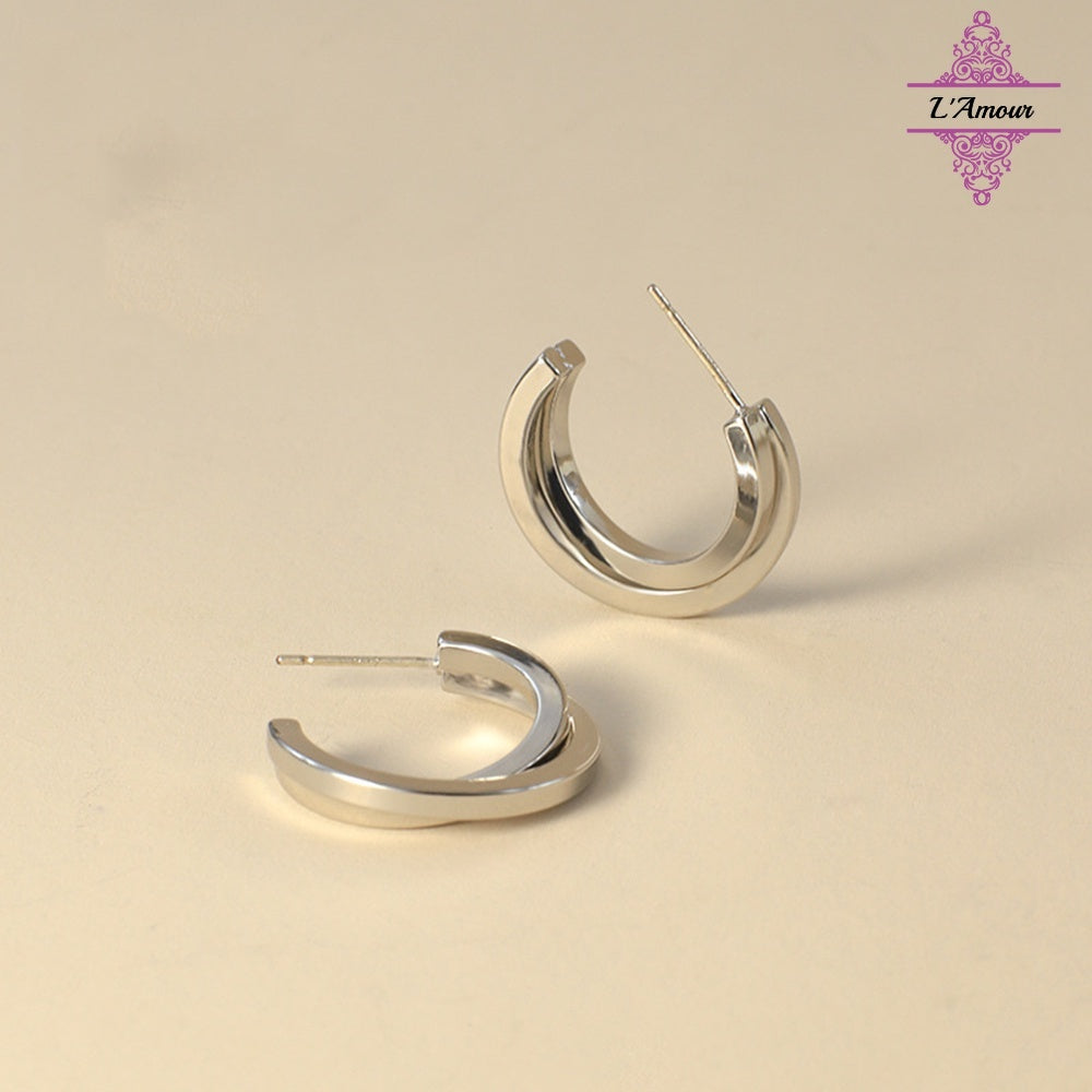 Simple C-shaped cross earrings, neat and personalized earrings, 925 silver needles [PG112]