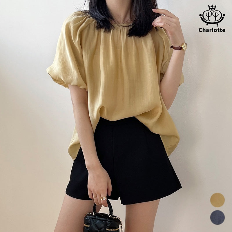 French princess sleeve lace-up short-sleeved shirt one-shoulder top [CHSH59]