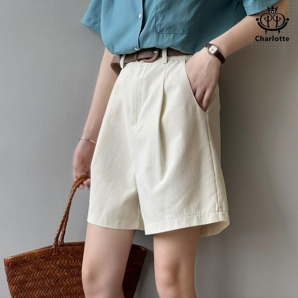 Pure cotton work shorts, wide-leg shorts, casual shorts, straight shorts with belt [CHOR3]