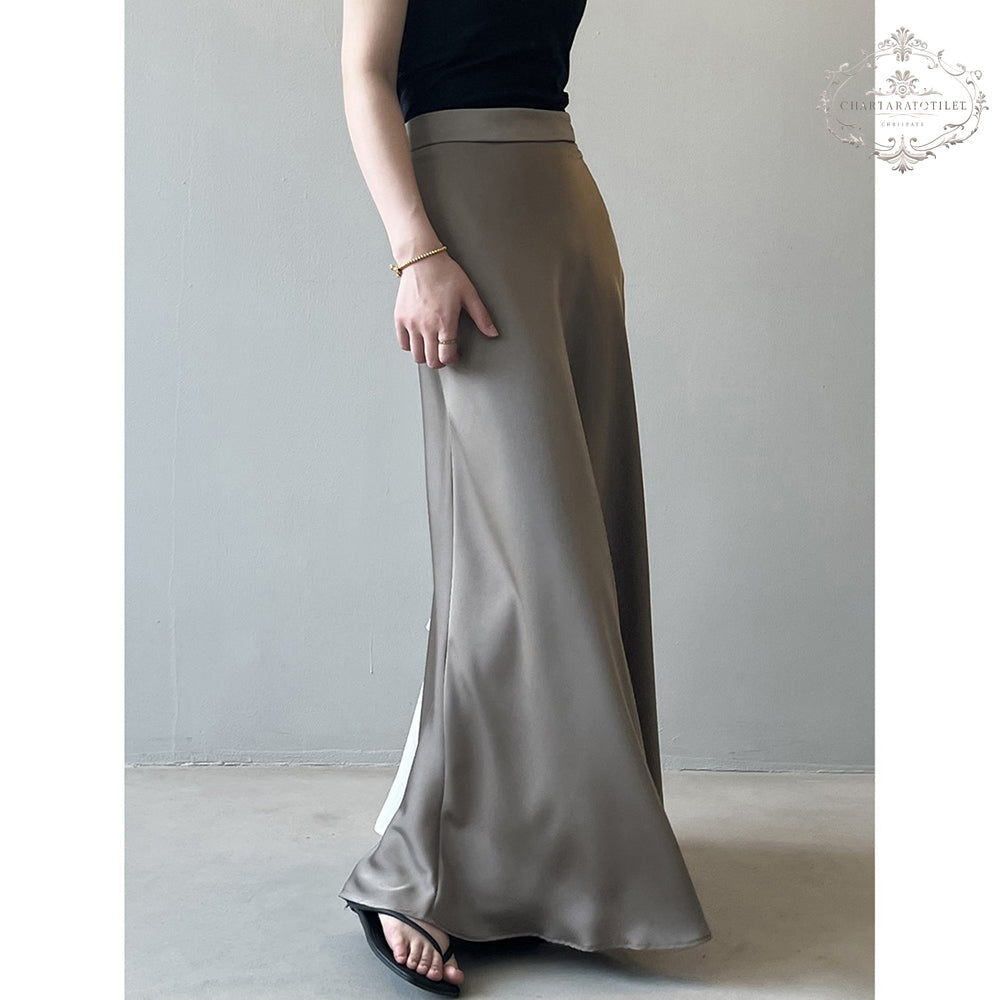 French retro satin skirt, elegant high waisted hip fishtail long skirt [CHSK143]