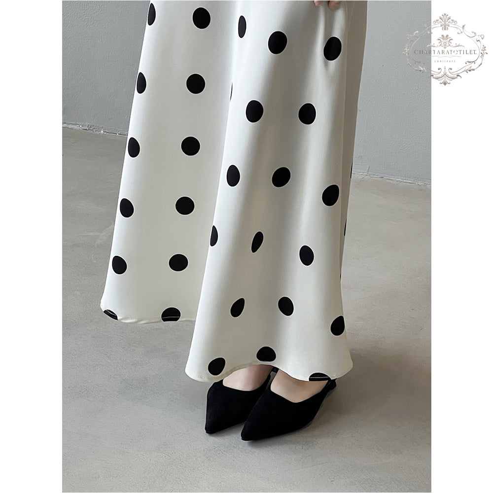 French polka dot temperament polka dot satin skirt with high waist and hip fishtail skirt [CHSK146]