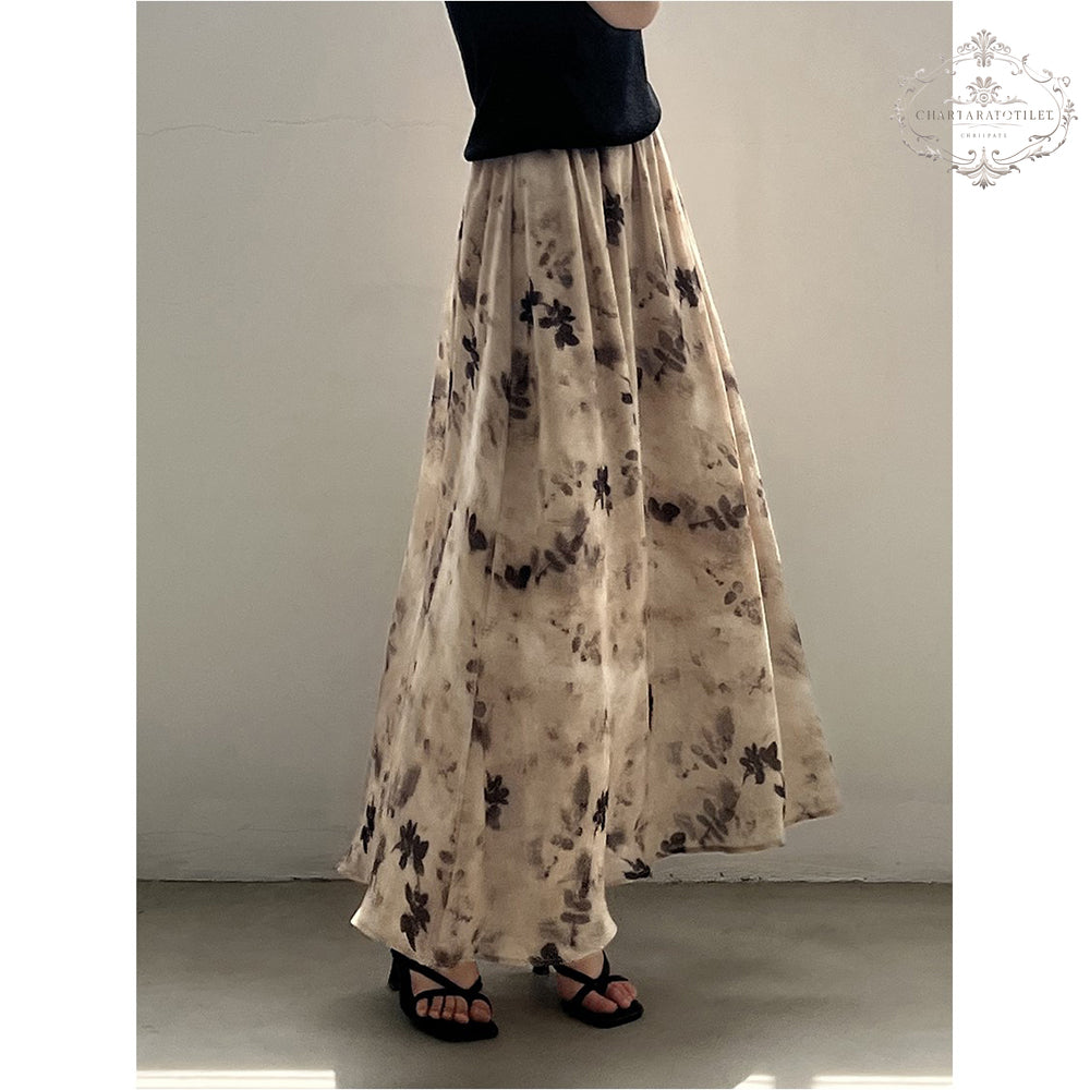 French retro style floral ink smudged skirt literary retro floral skirt CHSK144