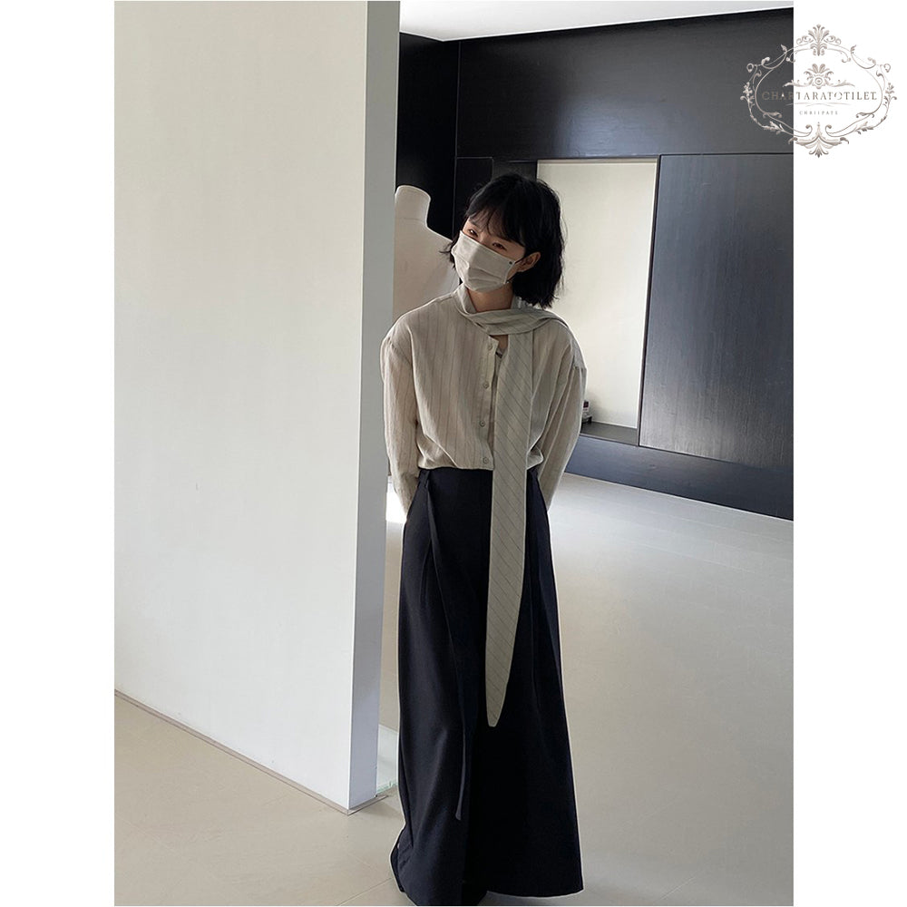 Heavy industry spring and summer suit material floor-length trousers with waist rope wide-leg drape floor-length trousers [CHTR29]