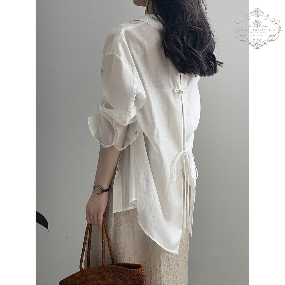 Beautiful buttoned light sunshade shirt with back slit and layered thin shirt [CHSH118]