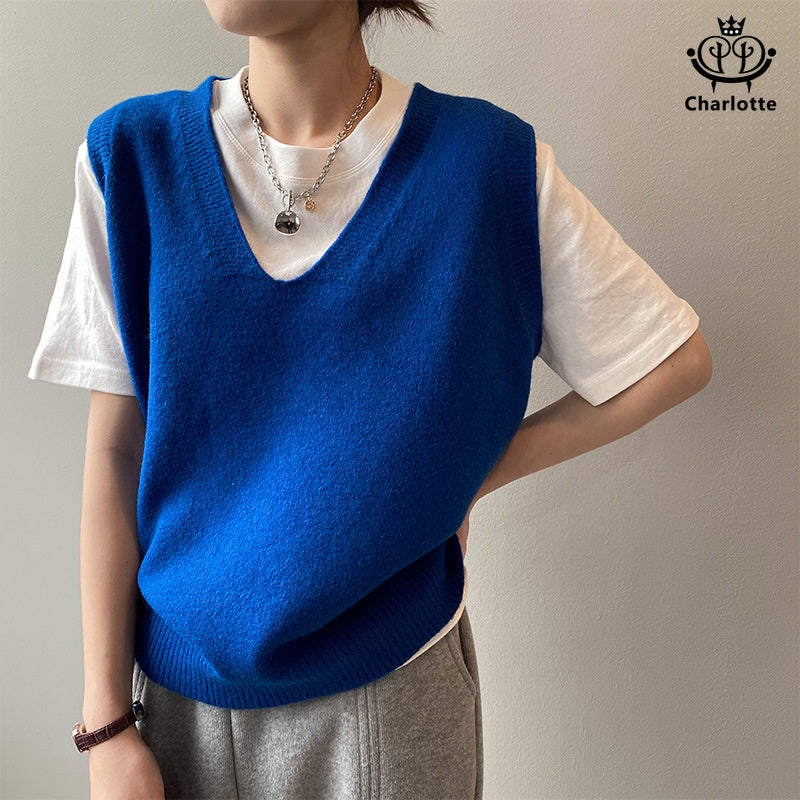 French preppy style V-neck vest knitted vest sleeveless waistcoat vest [CHSW20]