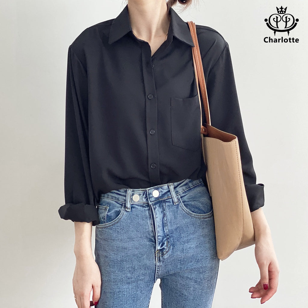 French spring style lazy women's shirt long-sleeved shirt lapel shirt [CHSH39]