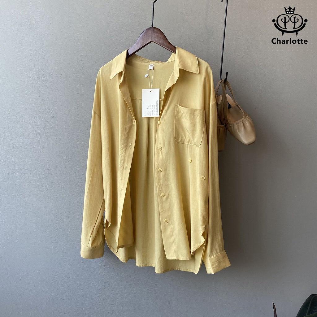 French autumn slimming long-sleeved Tencel shirt, thin long-sleeved shirt, lapel button-down shirt [CHSH73]