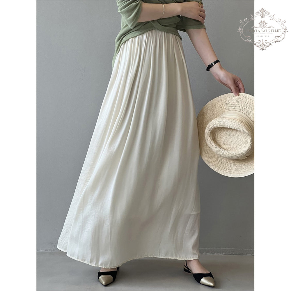 French airflow satin drape skirt high waist slim umbrella skirt [CHSK141]