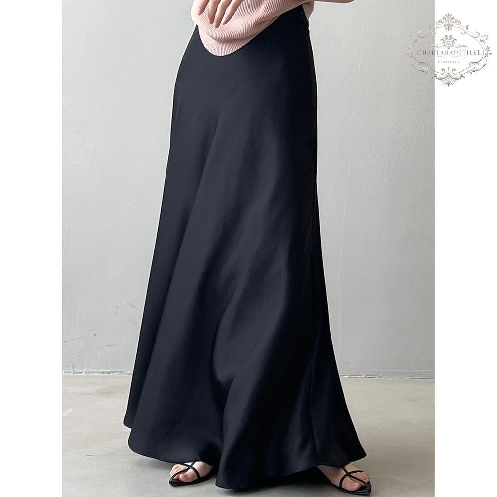 French retro satin skirt, elegant high waisted hip fishtail long skirt [CHSK143]