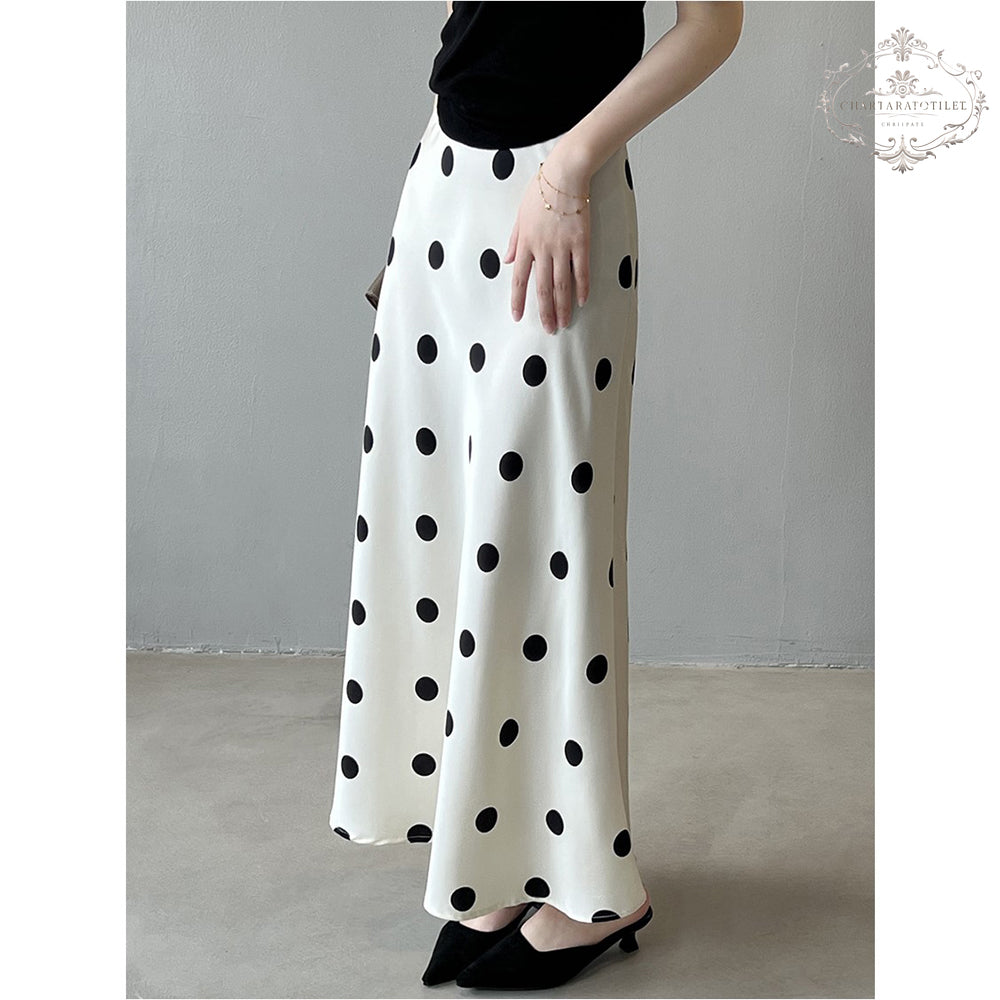 French polka dot temperament polka dot satin skirt with high waist and hip fishtail skirt [CHSK146]