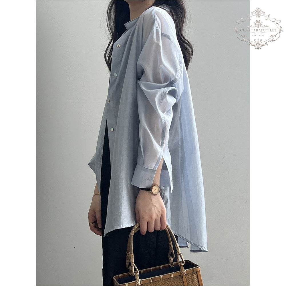 Beautiful buttoned light sunshade shirt with back slit and layered thin shirt [CHSH118]