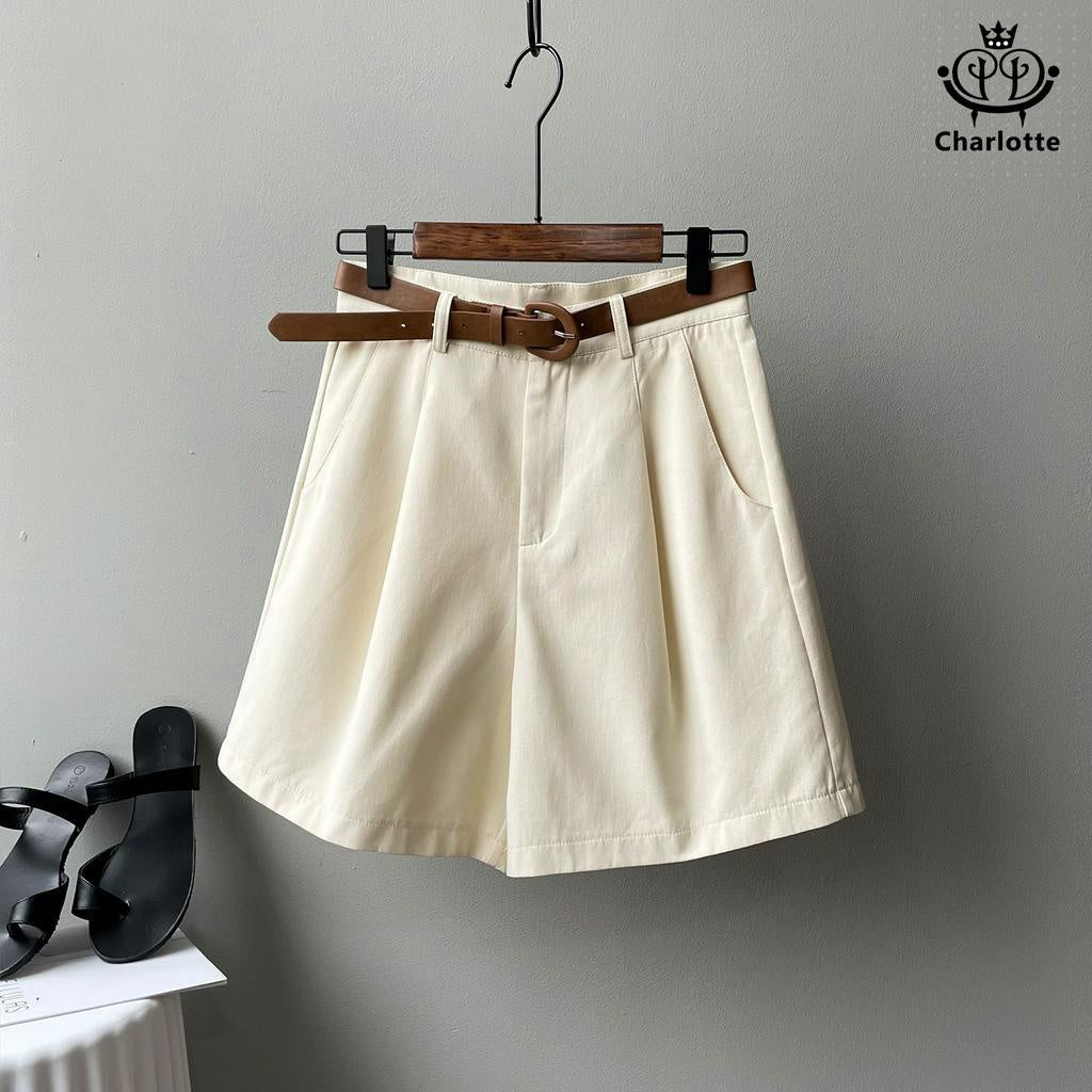 Pure cotton work shorts, wide-leg shorts, casual shorts, straight shorts with belt [CHOR3]