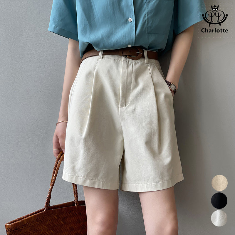 Pure cotton work shorts, wide-leg shorts, casual shorts, straight shorts with belt [CHOR3]