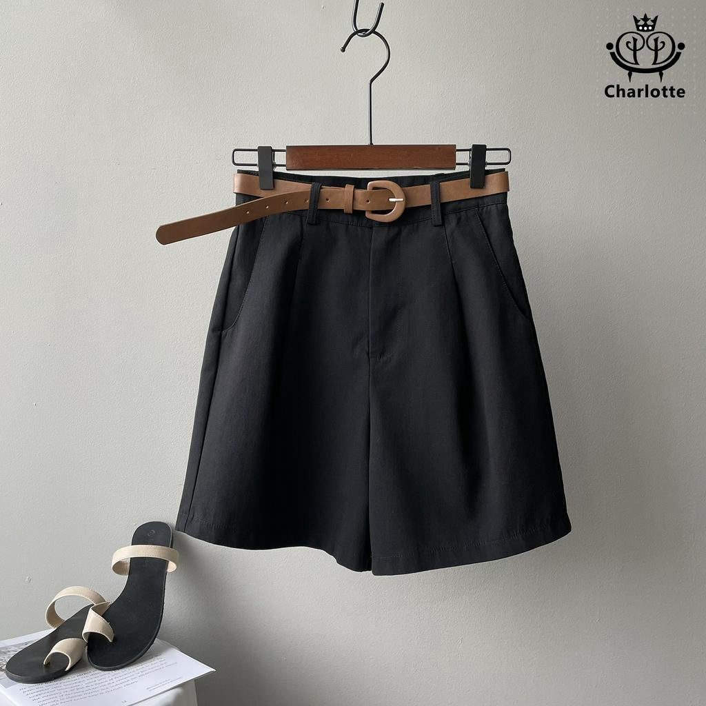 Pure cotton work shorts, wide-leg shorts, casual shorts, straight shorts with belt [CHOR3]