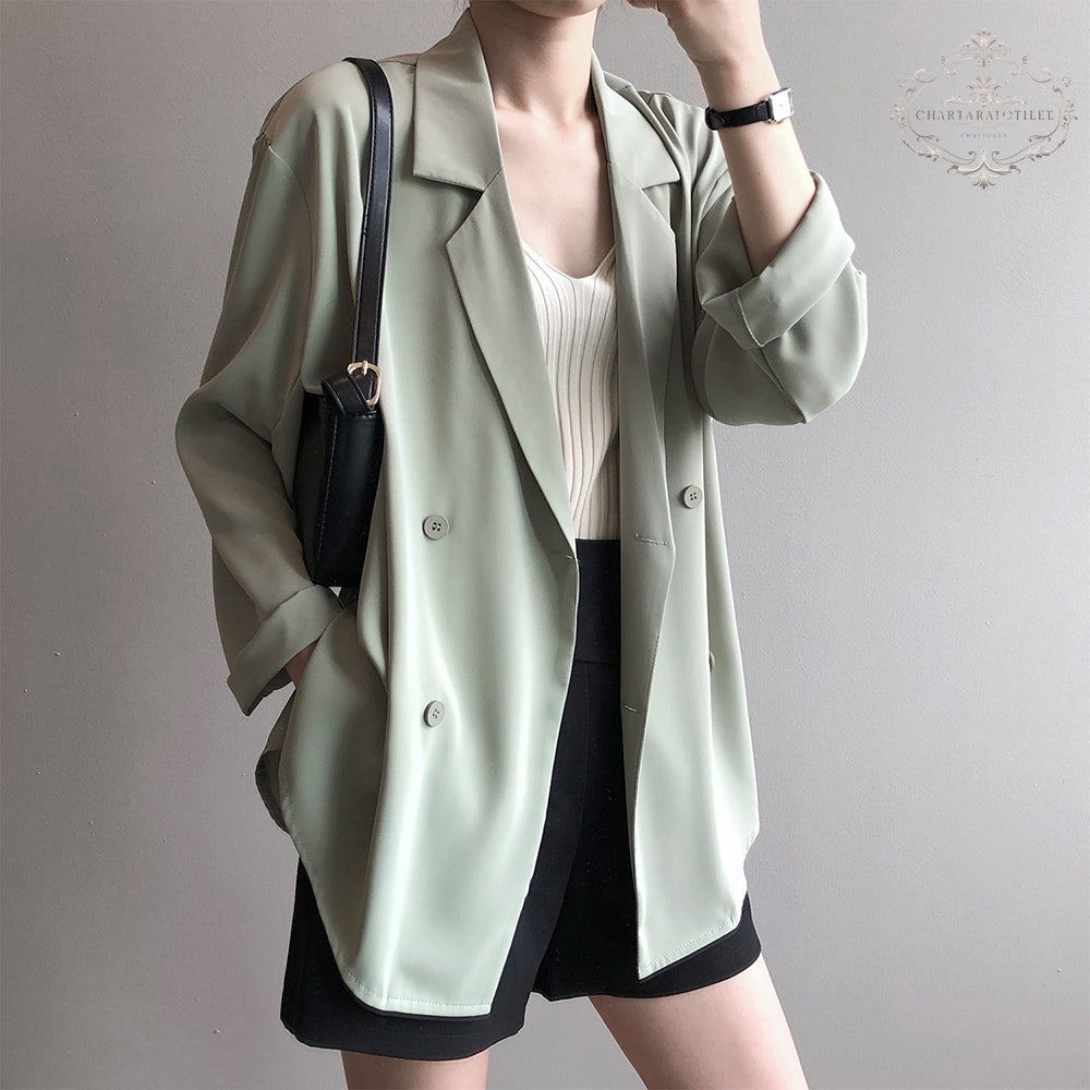 Korean version of online beauty thin small blazer spring and summer mid-length design sun protection small blazer suit collar loose casual jacket [CHCO83]