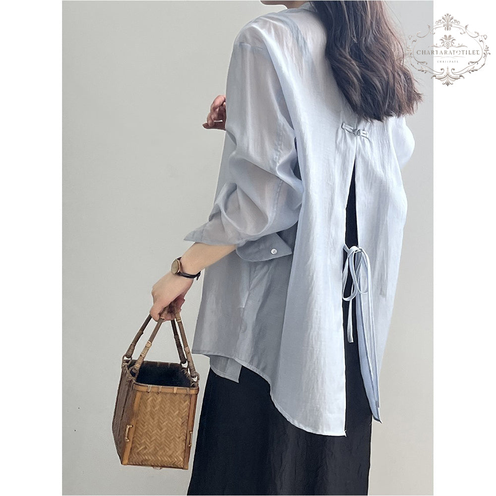 Beautiful buttoned light sunshade shirt with back slit and layered thin shirt [CHSH118]